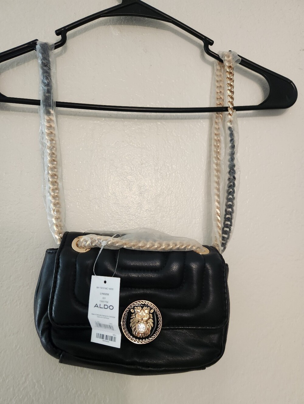 ALDO Black Quilted Chain-Handle Shoulder Bag